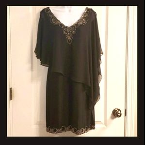 J KARA Black Sheer Handmade Beaded Dress 6 NWT